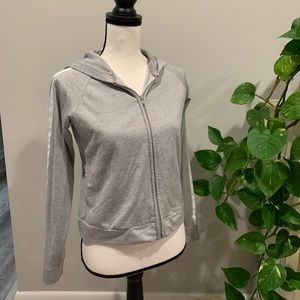 J. Crew Gray zip up hoodie with white stripes